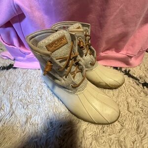 Sperry Cream and Gray Boots